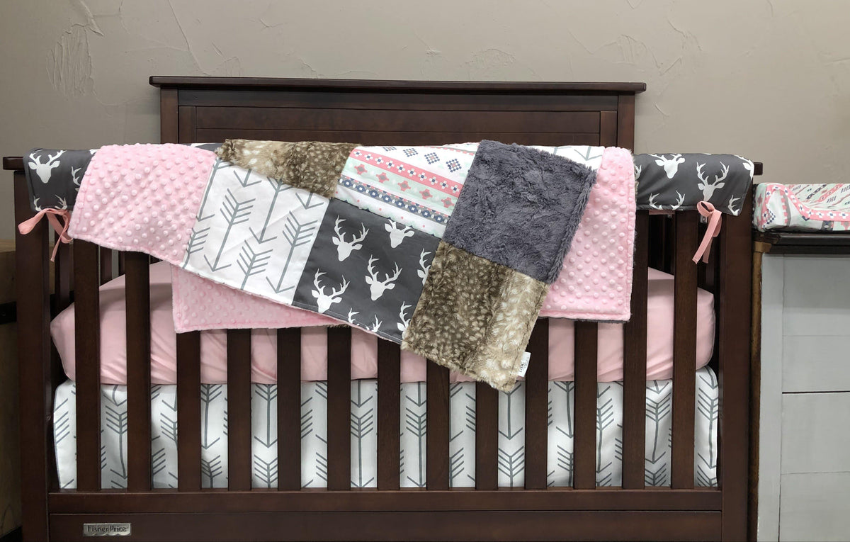 Girl Crib Bedding- Buck, Aztec, Arrow, Fawn Minky Woodland Collection - DBC Baby Bedding Co 