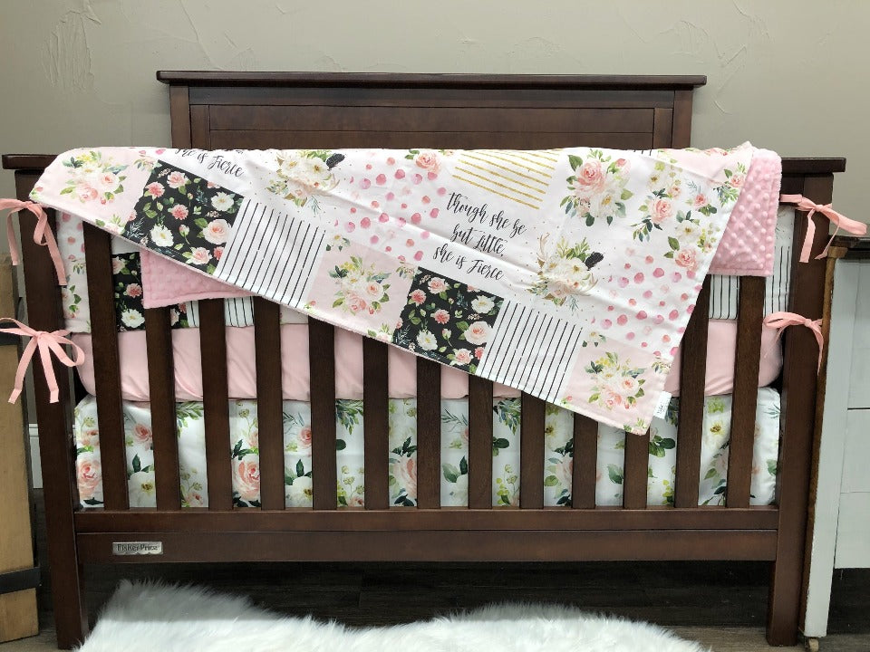 Custom Baby Girl Crib Bedding  - Blush Rose Floral Crib Bedding - DBC Baby Bedding Co