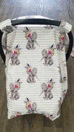 Custom Carseat Tent - Elephant Boho Flowers Canopy - DBC Baby Bedding Co 