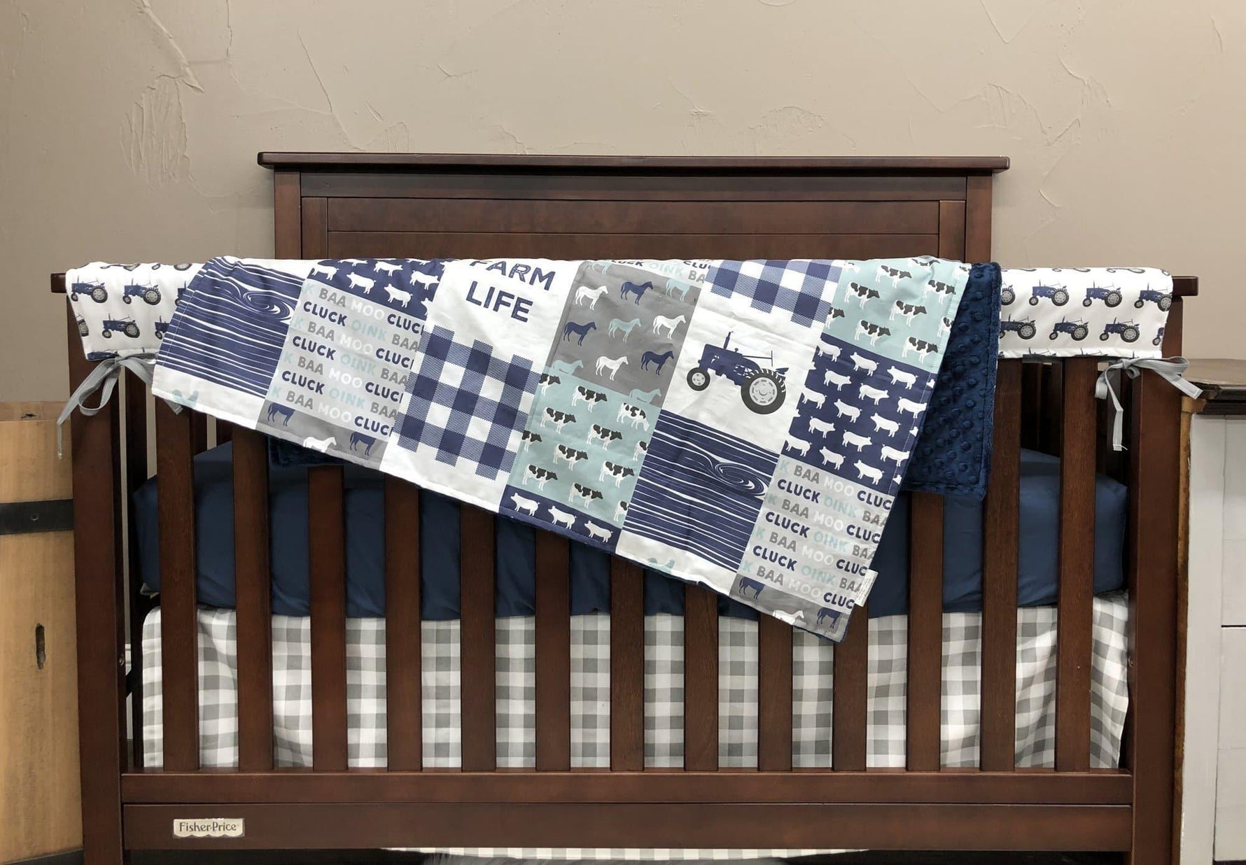 Custom Boy Crib Bedding - Navy Farm Life Collection - DBC Baby Bedding Co 