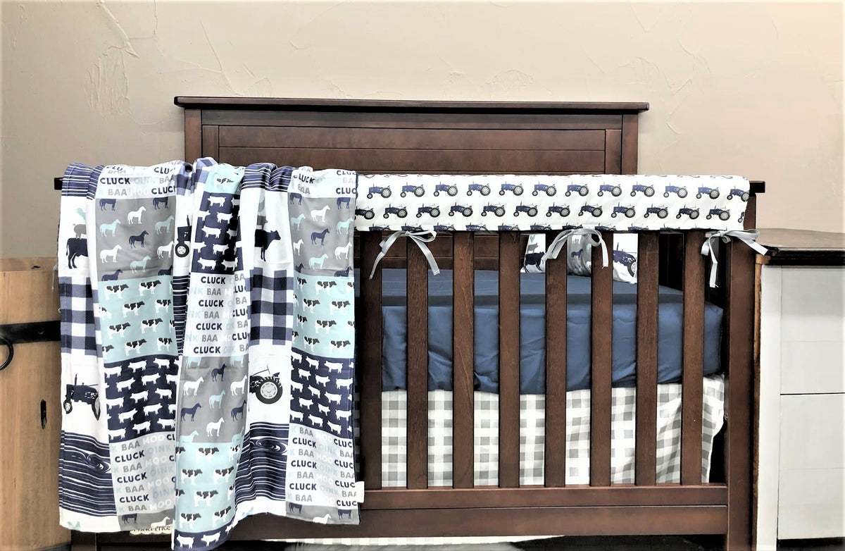 Custom Boy Crib Bedding - Navy Farm Life Collection - DBC Baby Bedding Co