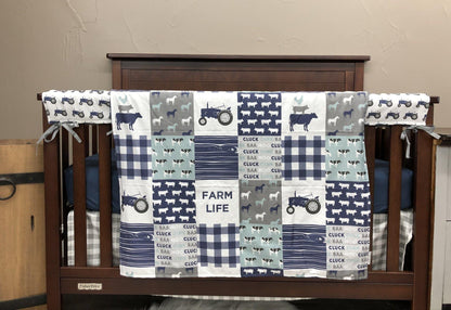 Custom Boy Crib Bedding - Navy Farm Life Collection - DBC Baby Bedding Co 