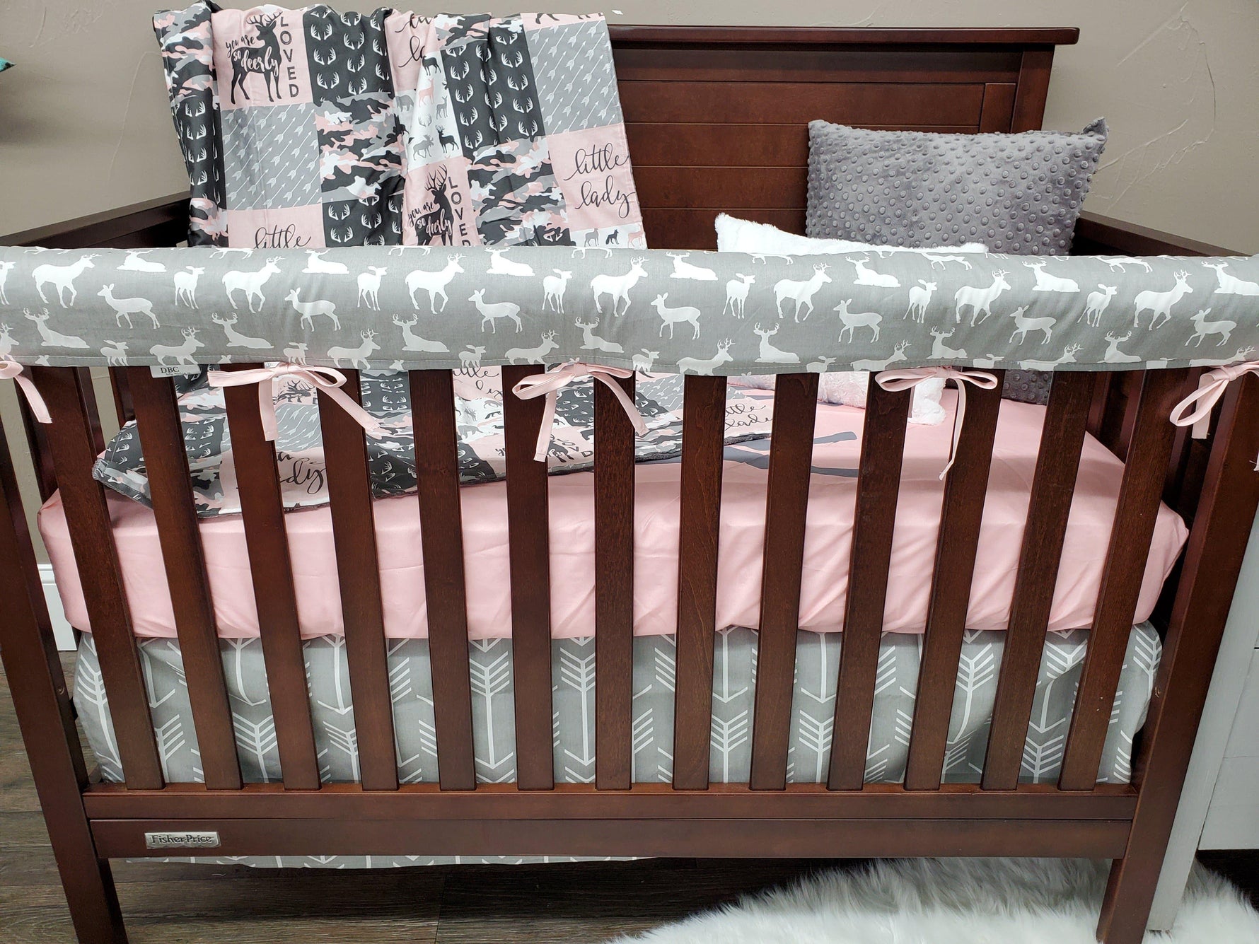 Custom Girl Crib Bedding- Deerly Loved Deer Woodland Collection - DBC Baby Bedding Co 