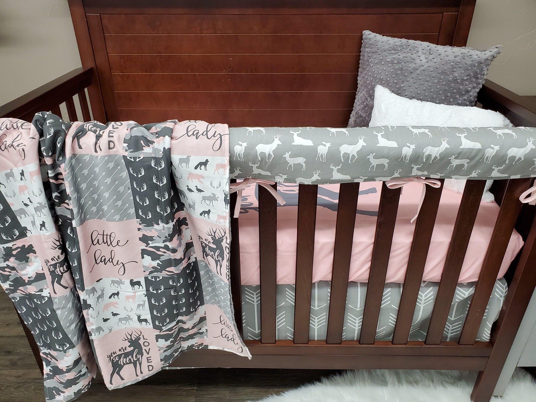 Custom Girl Crib Bedding- Deerly Loved Deer Woodland Collection - DBC Baby Bedding Co 