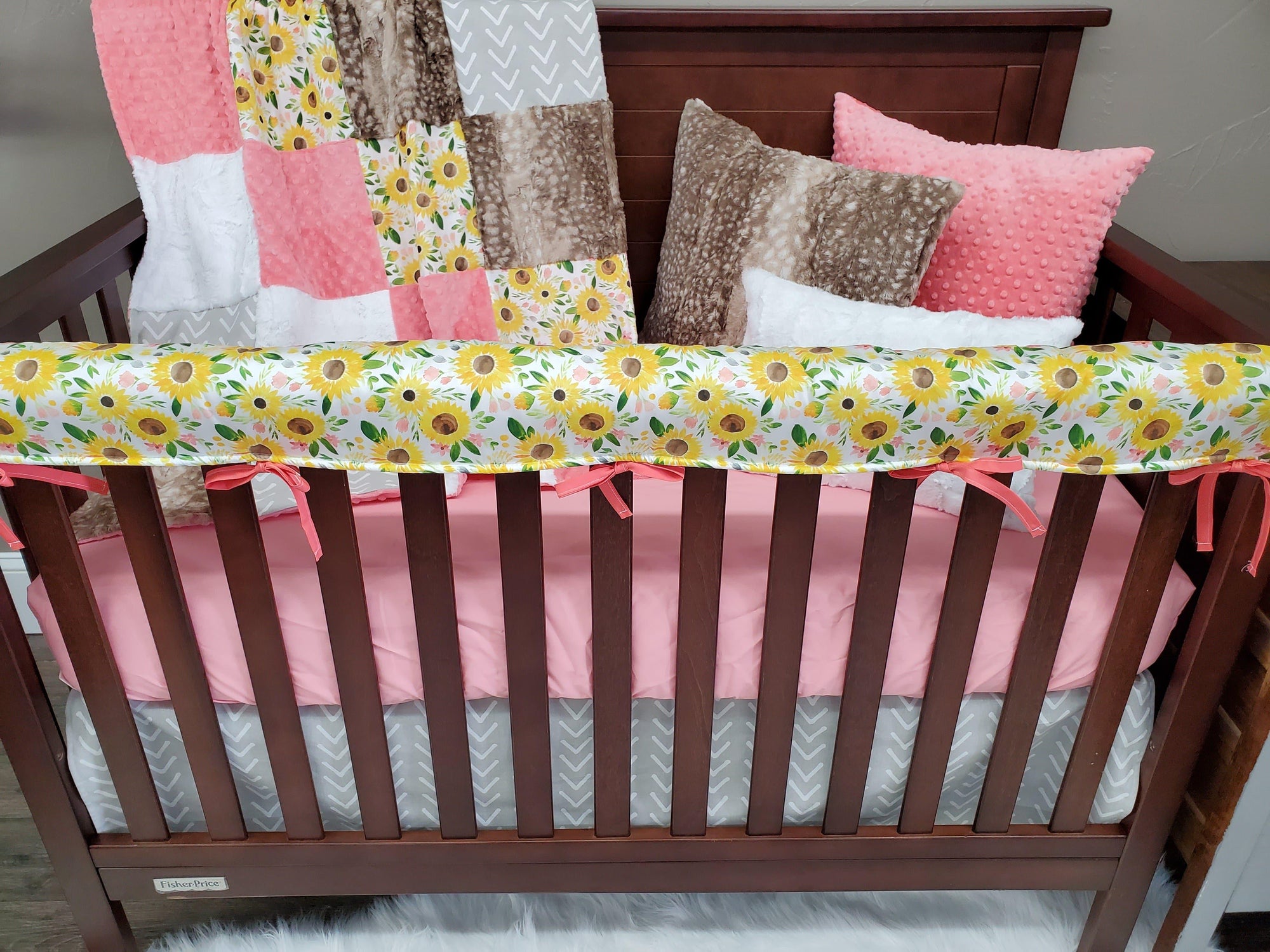 Custom Girl Crib Bedding - Sunflower Baby Bedding Collection - DBC Baby Bedding Co 