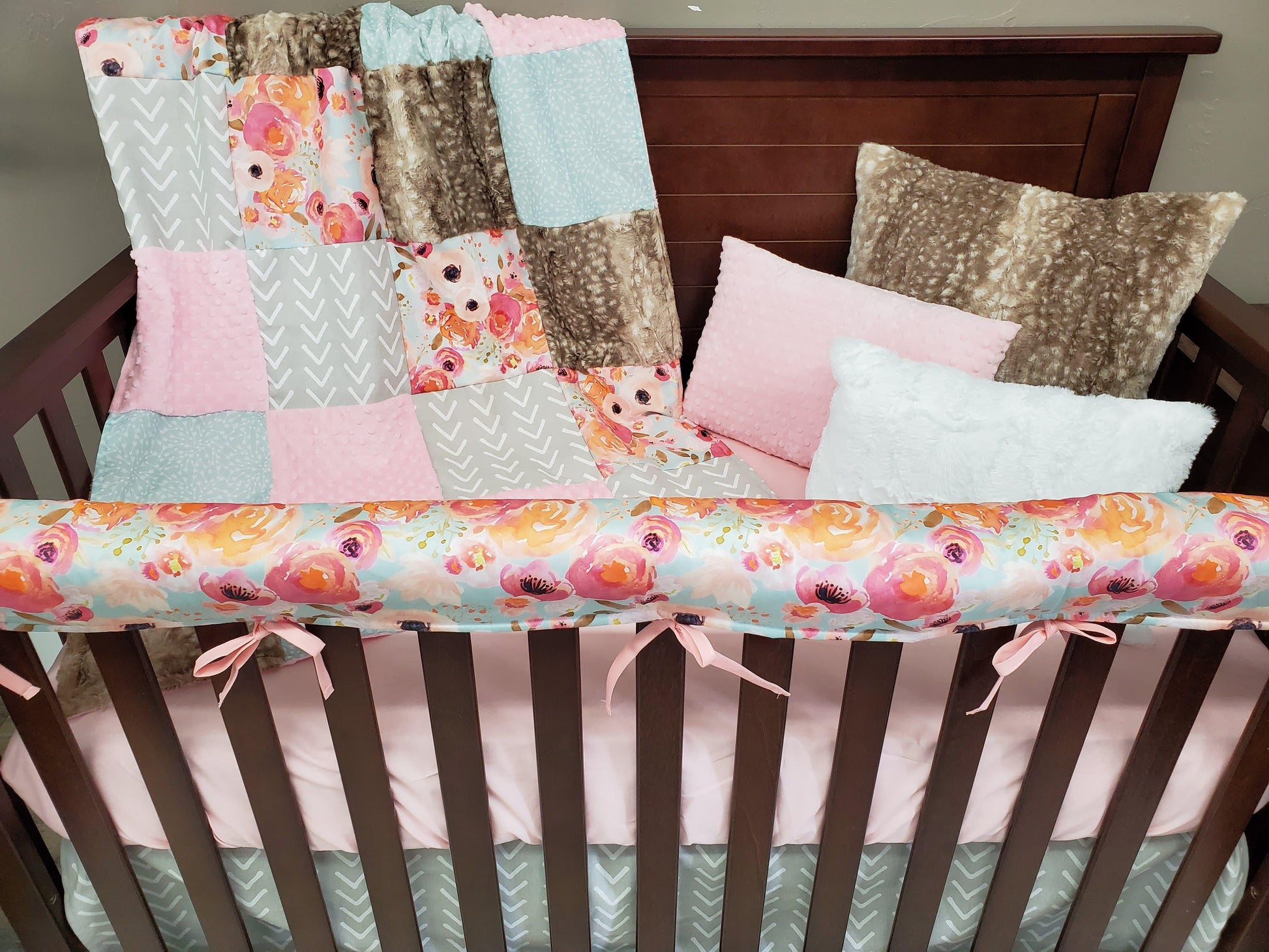 Custom Girl Crib Bedding - Watercolor Flower Nursery Collection - DBC Baby Bedding Co 