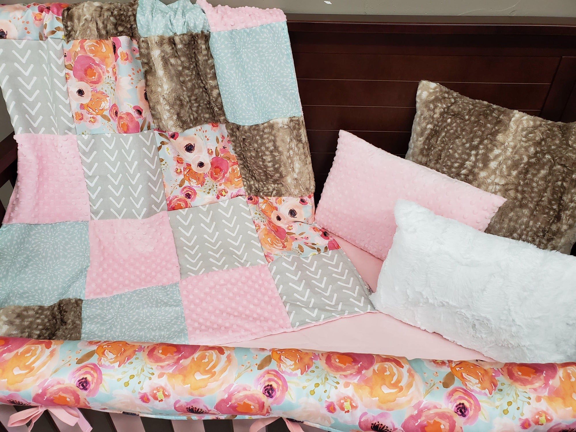 New Release Girl Crib Bedding - Watercolor Floral and Fawn Minky Baby & Toddler Bedding Collection - DBC Baby Bedding Co 