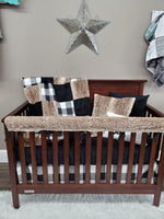 Ready Ship Neutral Crib Bedding - Black Check and Fawn Minky Farmhouse Collection - DBC Baby Bedding Co 