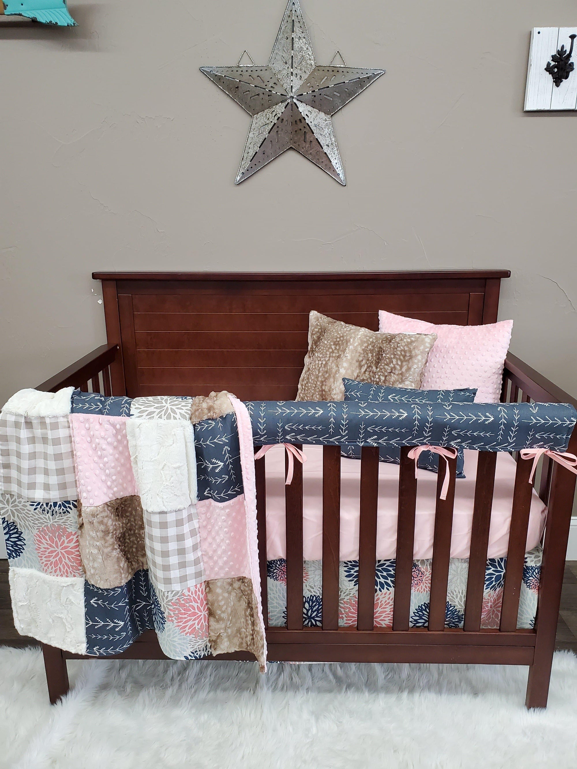 Ready Ship Girl Crib Bedding - Color Burst, Arrow, Fawn Minky Woodland Collection - DBC Baby Bedding Co 