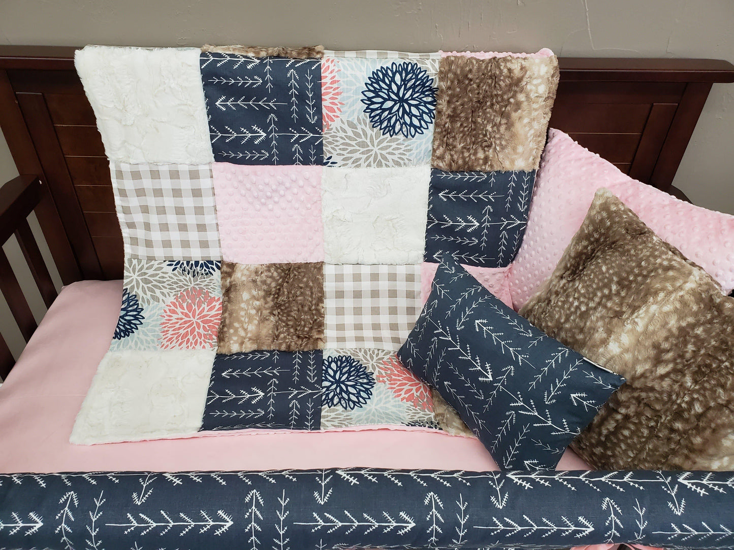 Ready Ship Girl Crib Bedding - Color Burst, Arrow, Fawn Minky Woodland Collection - DBC Baby Bedding Co 