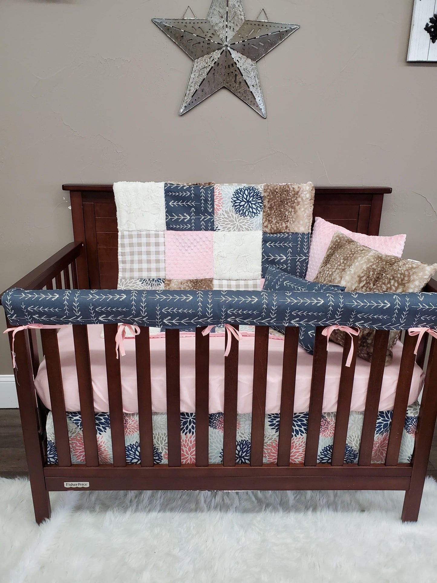 Ready Ship Girl Crib Bedding - Color Burst, Arrow, Fawn Minky Woodland Collection - DBC Baby Bedding Co 