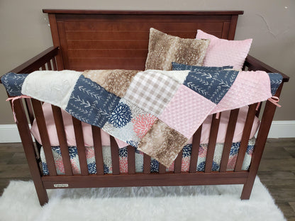 Ready Ship Girl Crib Bedding - Color Burst, Arrow, Fawn Minky Woodland Collection - DBC Baby Bedding Co 