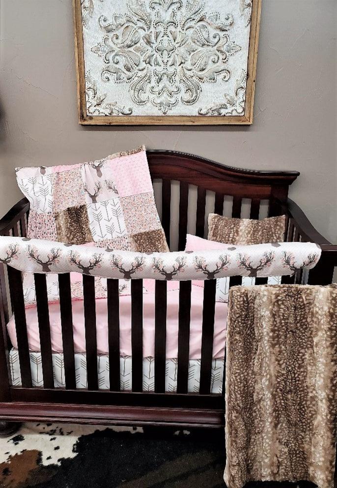 Ready to Ship Girl Crib Bedding - Tulip Fawn Girl Baby Bedding Collection - DBC Baby Bedding Co