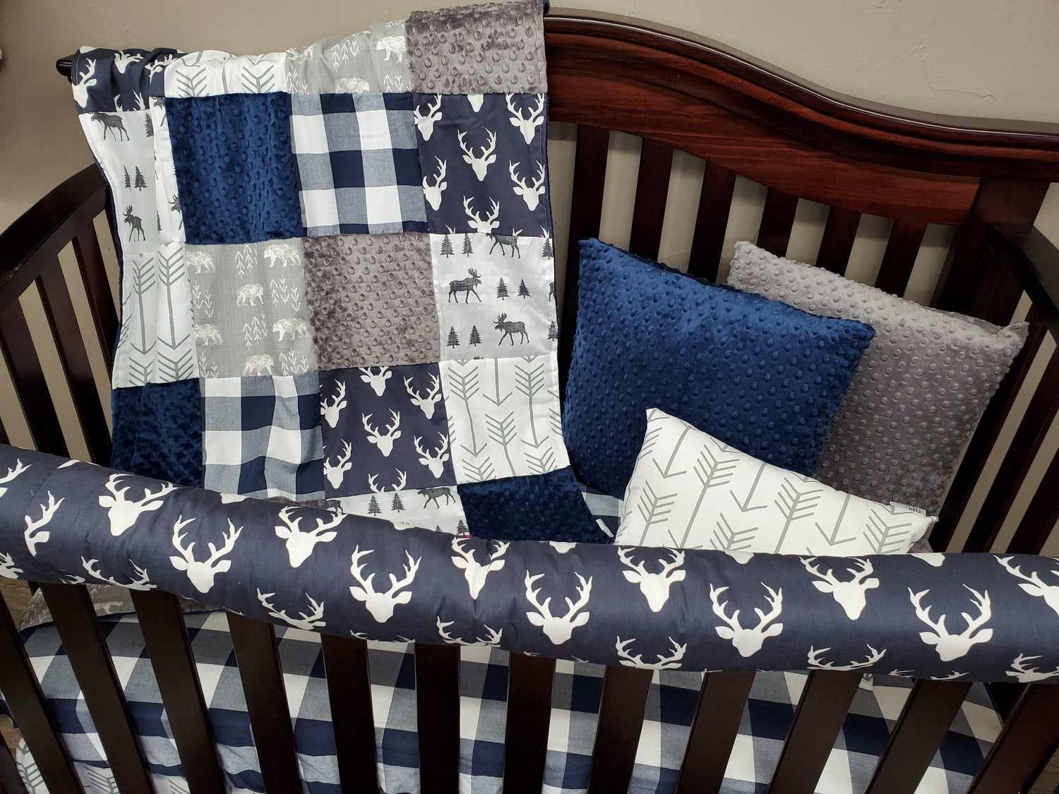 Ready to Ship Boy Crib Bedding - Buck, Bear, Moose Woodland Collection - DBC Baby Bedding Co 