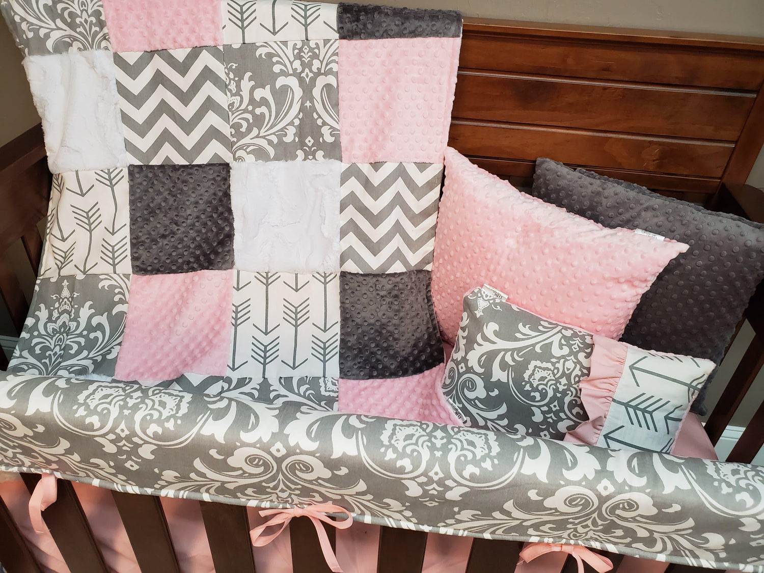 Ready Ship Girl Crib Bedding - Damask and Arrow Collection - DBC Baby Bedding Co 