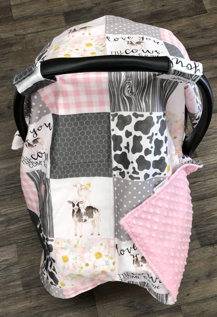 Custom Carseat Tent - Love you Till the Cows Come Home Carseat Canopy - DBC Baby Bedding Co 