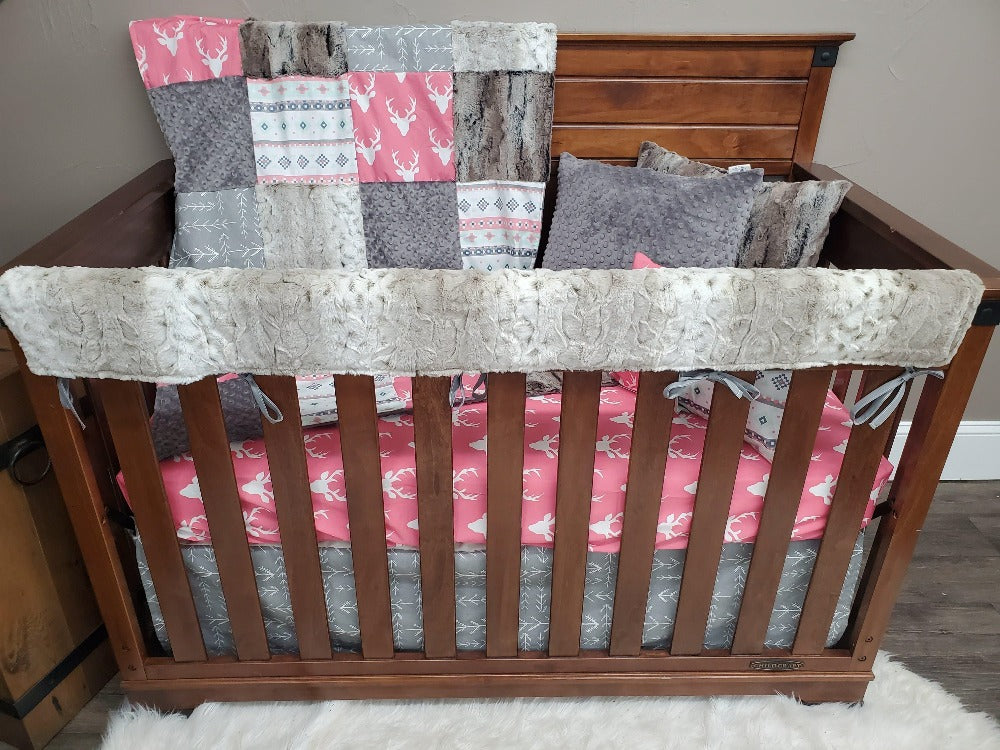 Ready Ship Girl Crib Bedding - Pink Buck and Lynx Minky Collection - DBC Baby Bedding Co 