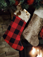 Holiday Decor - Christmas Stocking - Red Black Check, Cow Minky, and Fawn Minky Collection - DBC Baby Bedding Co 