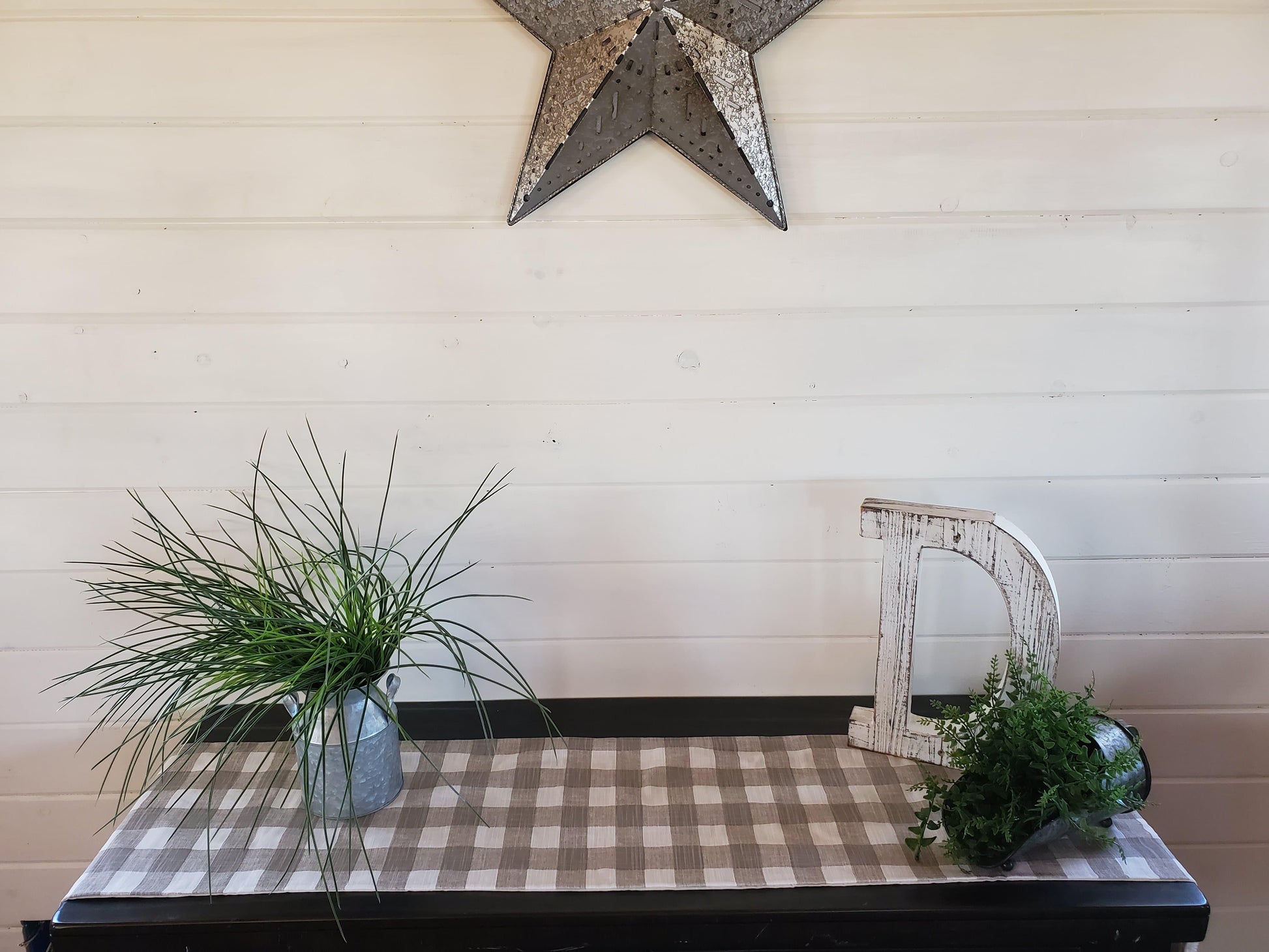 Home Decor- Table Runner -Ecru Slub Check with Ivory Hide Minky decorative ends - DBC Baby Bedding Co 