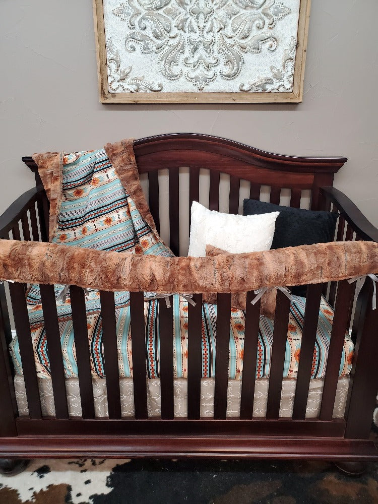 Boy Crib Bedding - Fox Minky and Mint Aztec Western Nursery Collection - DBC Baby Bedding Co 
