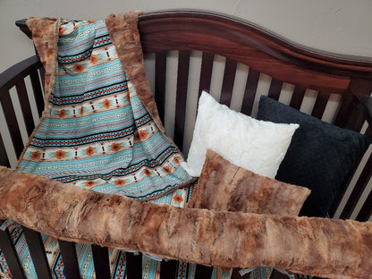 Boy Crib Bedding - Fox Minky and Mint Aztec Western Nursery Collection - DBC Baby Bedding Co 