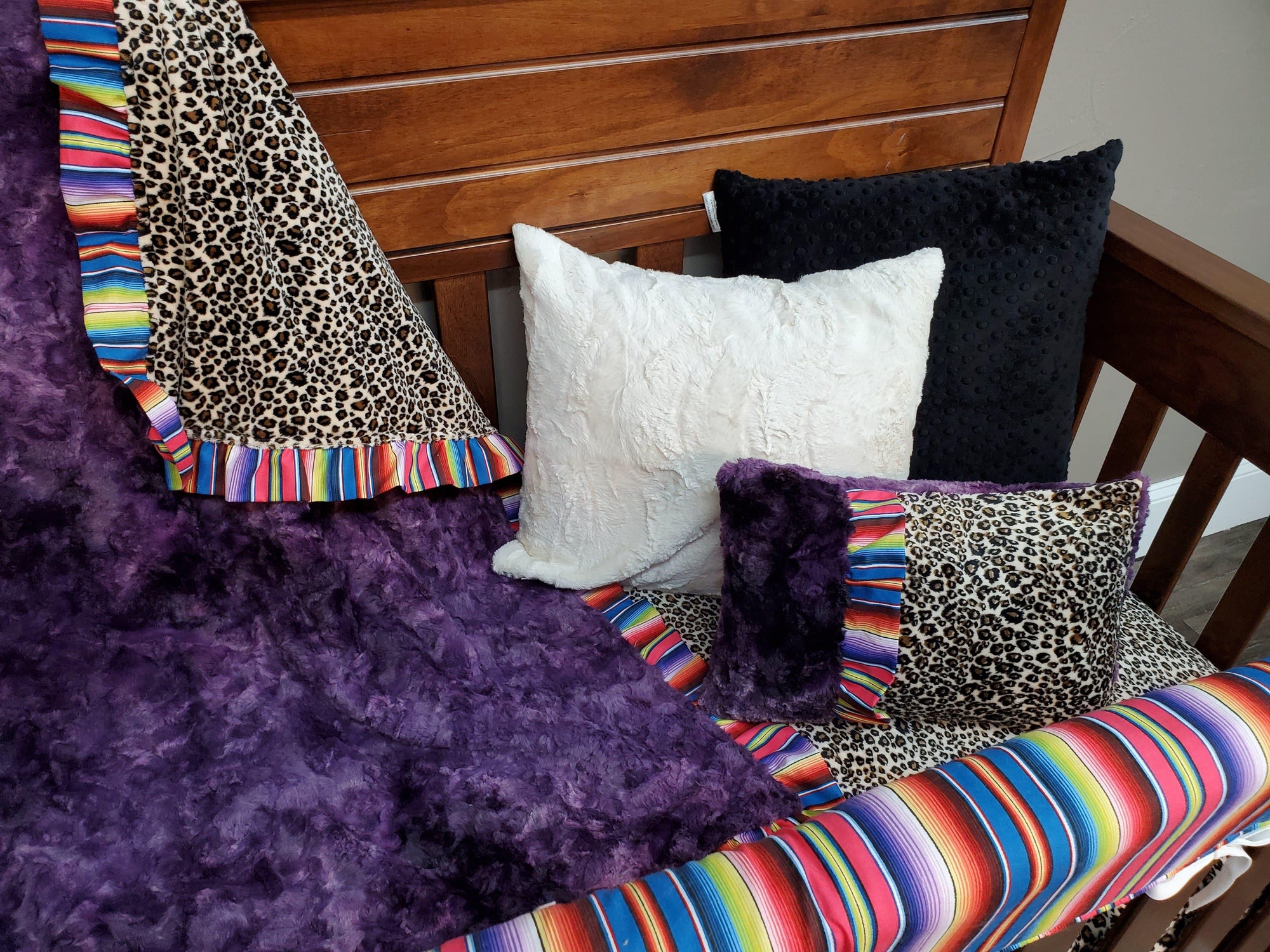 Ready Ship Girl Crib Bedding - Cheetah Minky and Purple Serape Collection - DBC Baby Bedding Co 