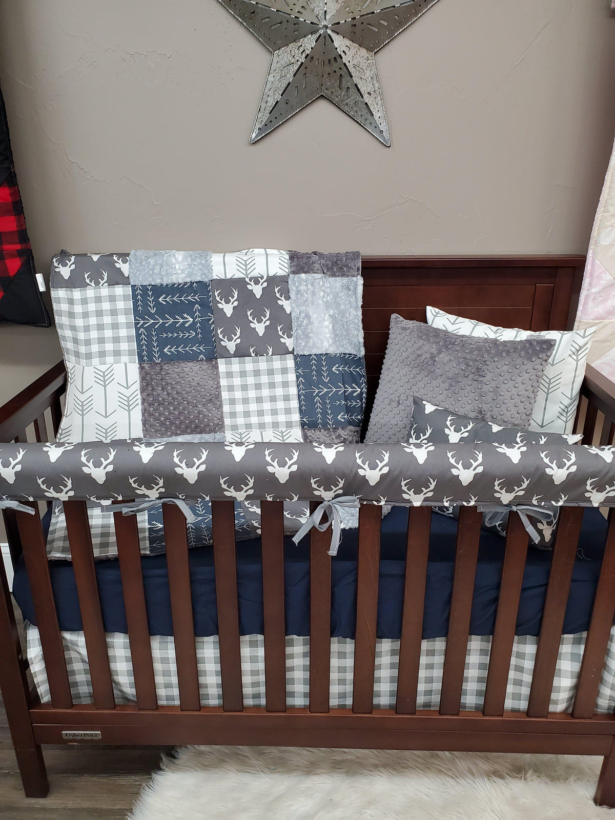 Ready Ship Boy Crib Bedding - Buck and Silver Fawn Woodland Collection - DBC Baby Bedding Co 