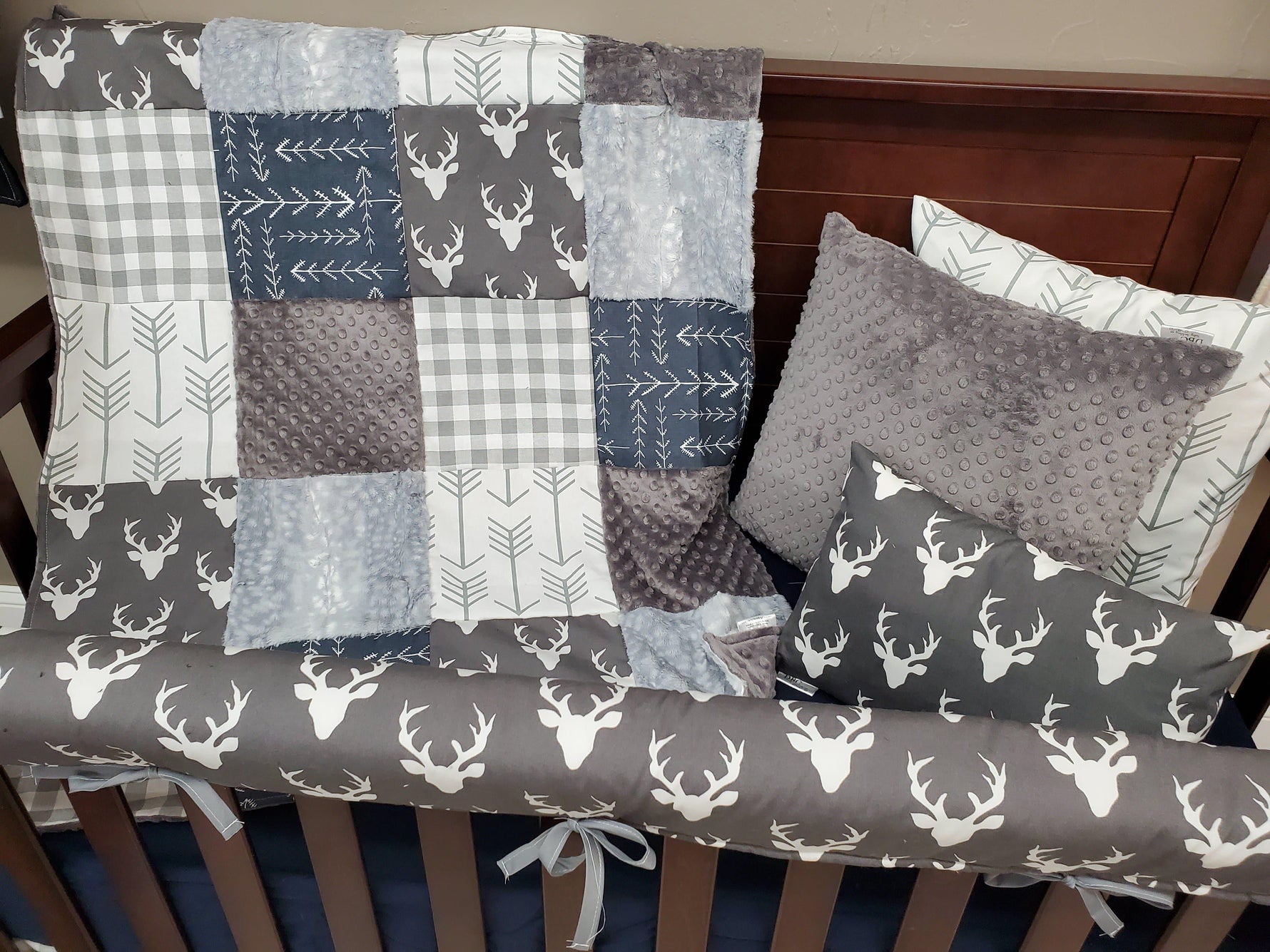 Ready Ship Boy Crib Bedding - Buck and Silver Fawn Woodland Collection - DBC Baby Bedding Co 