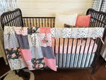 Custom Girl Crib Bedding - Floral Stripe and Snow Leopard Minky Floral Baby Bedding Collection - DBC Baby Bedding Co 