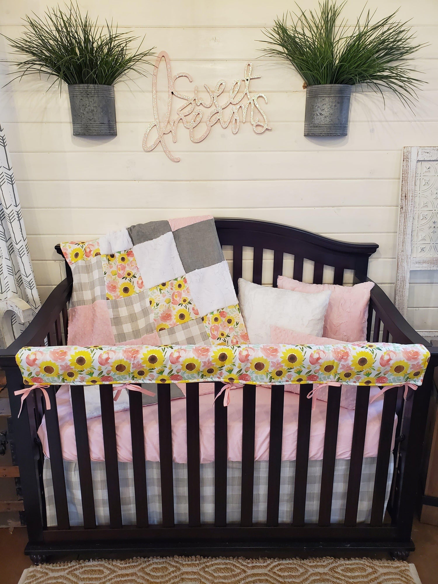 Custom Girl Crib Bedding- Sunflower and Rose Nursery Collection - DBC Baby Bedding Co 