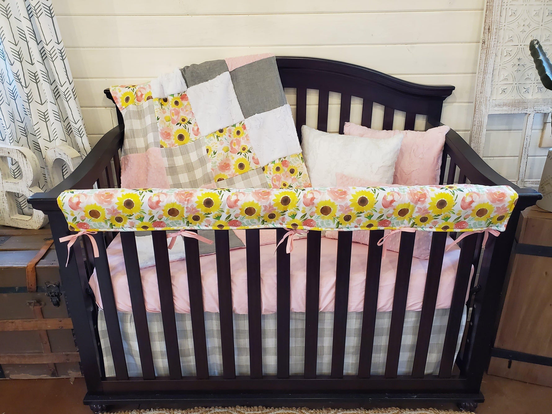 Custom Girl Crib Bedding- Sunflower and Rose Nursery Collection - DBC Baby Bedding Co 