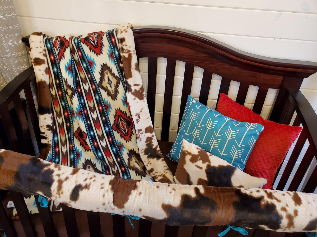 Boy Crib Bedding - Aztec and Cow Minky Western Crib Bedding - DBC Baby Bedding Co 