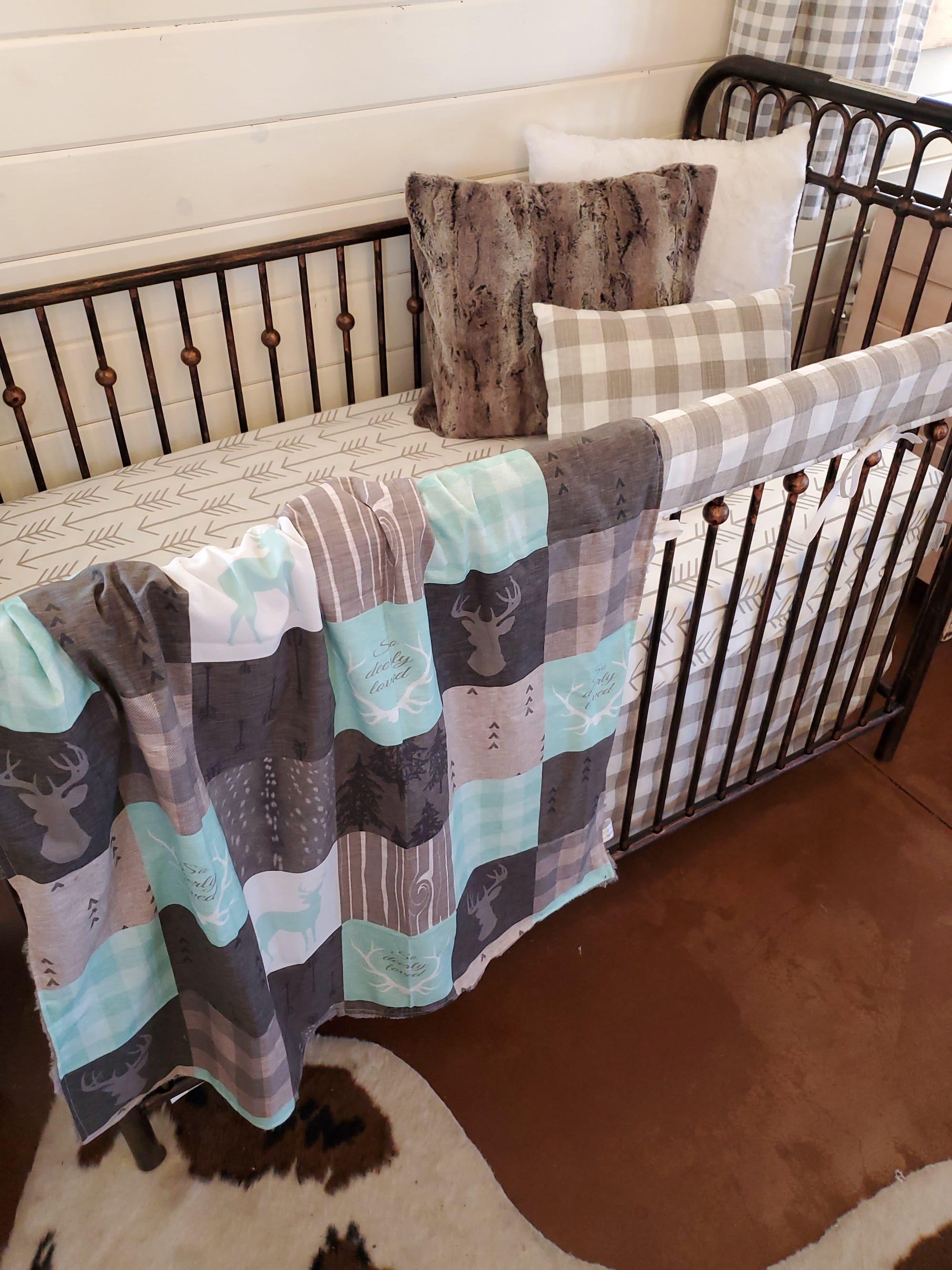 New Release Neutral Crib Bedding - Deerly Loved Antler Woodland Baby Bedding Collection - DBC Baby Bedding Co 