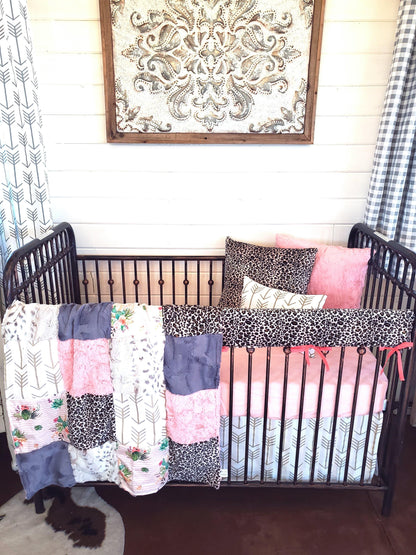 Custom Girl Crib Bedding - Cactus Stripe and Cheetah Baby Bedding Nursery Collection - DBC Baby Bedding Co 