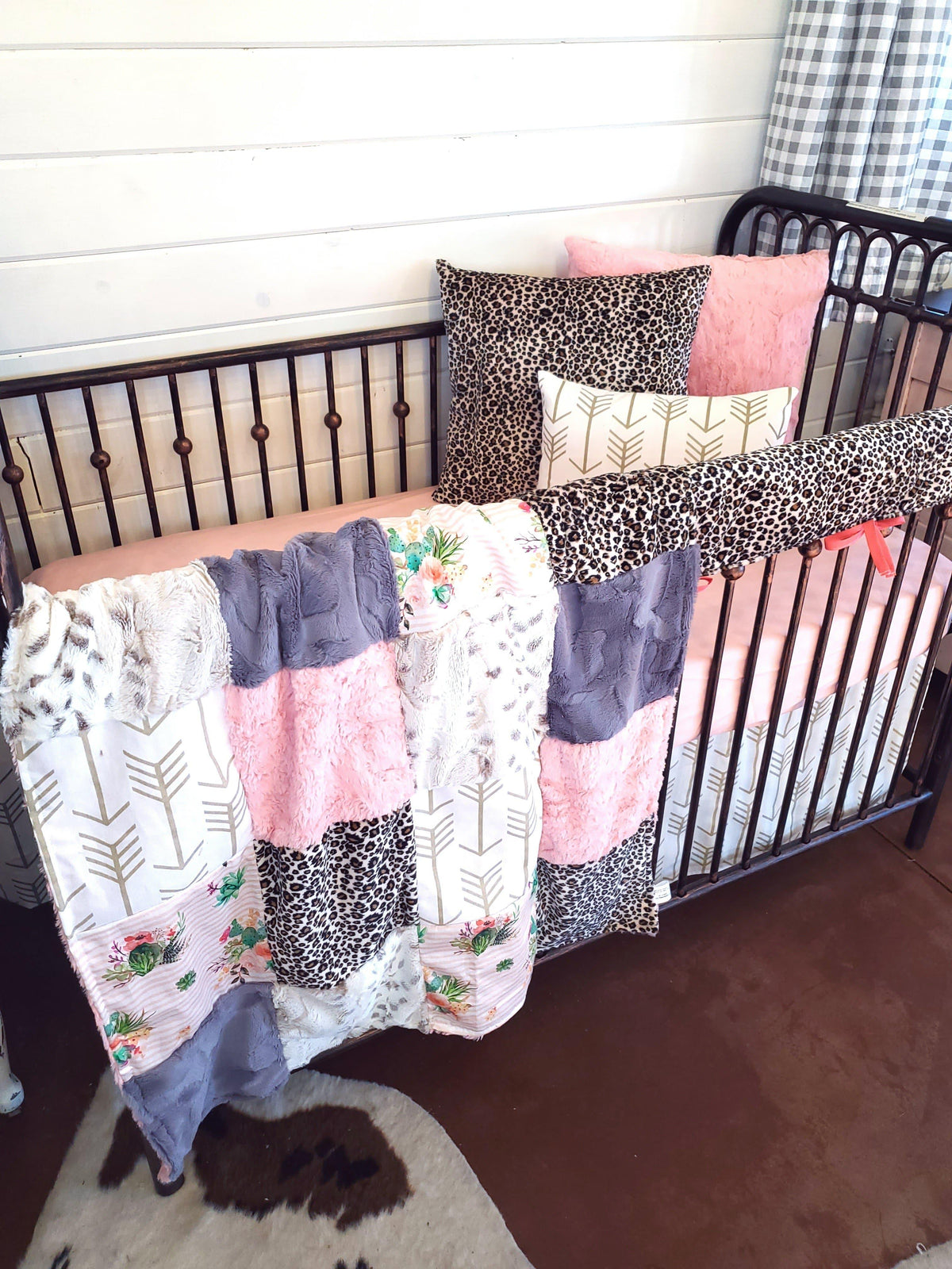 Custom Girl Crib Bedding - Cactus Stripe and Cheetah Baby Bedding Nursery Collection - DBC Baby Bedding Co 