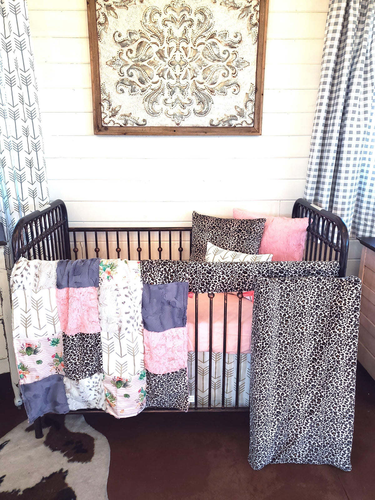Custom Girl Crib Bedding - Cactus Stripe and Cheetah Baby Bedding Nursery Collection - DBC Baby Bedding Co 