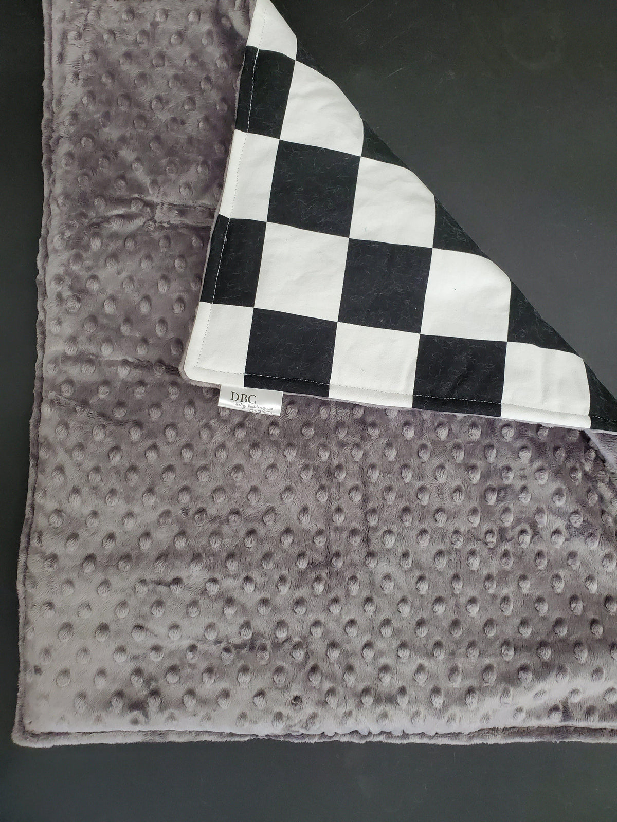 On the Go Changing Pad- Race Flag Check with gray minky interior - DBC Baby Bedding Co 