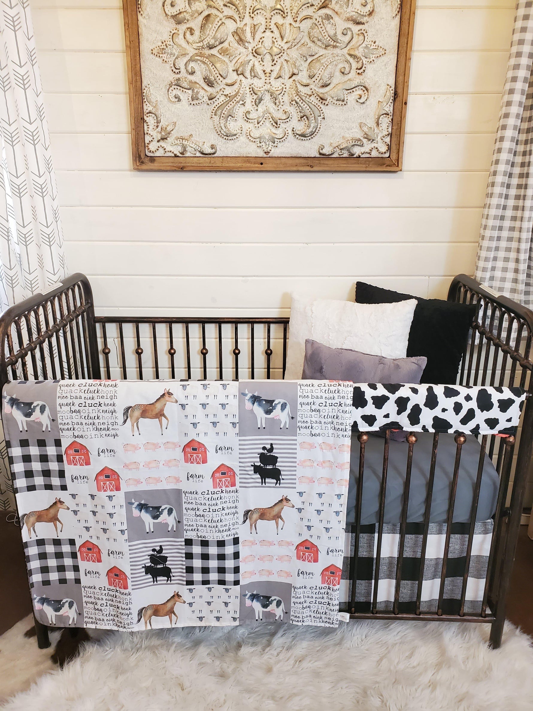 Custom Neutral Crib Bedding- Farm Cow Collection - DBC Baby Bedding Co 