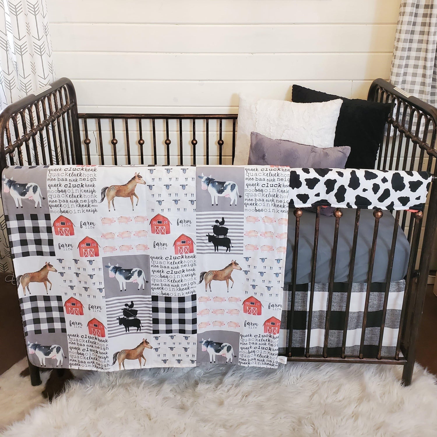 Custom Neutral Crib Bedding- Farm Cow Collection - DBC Baby Bedding Co