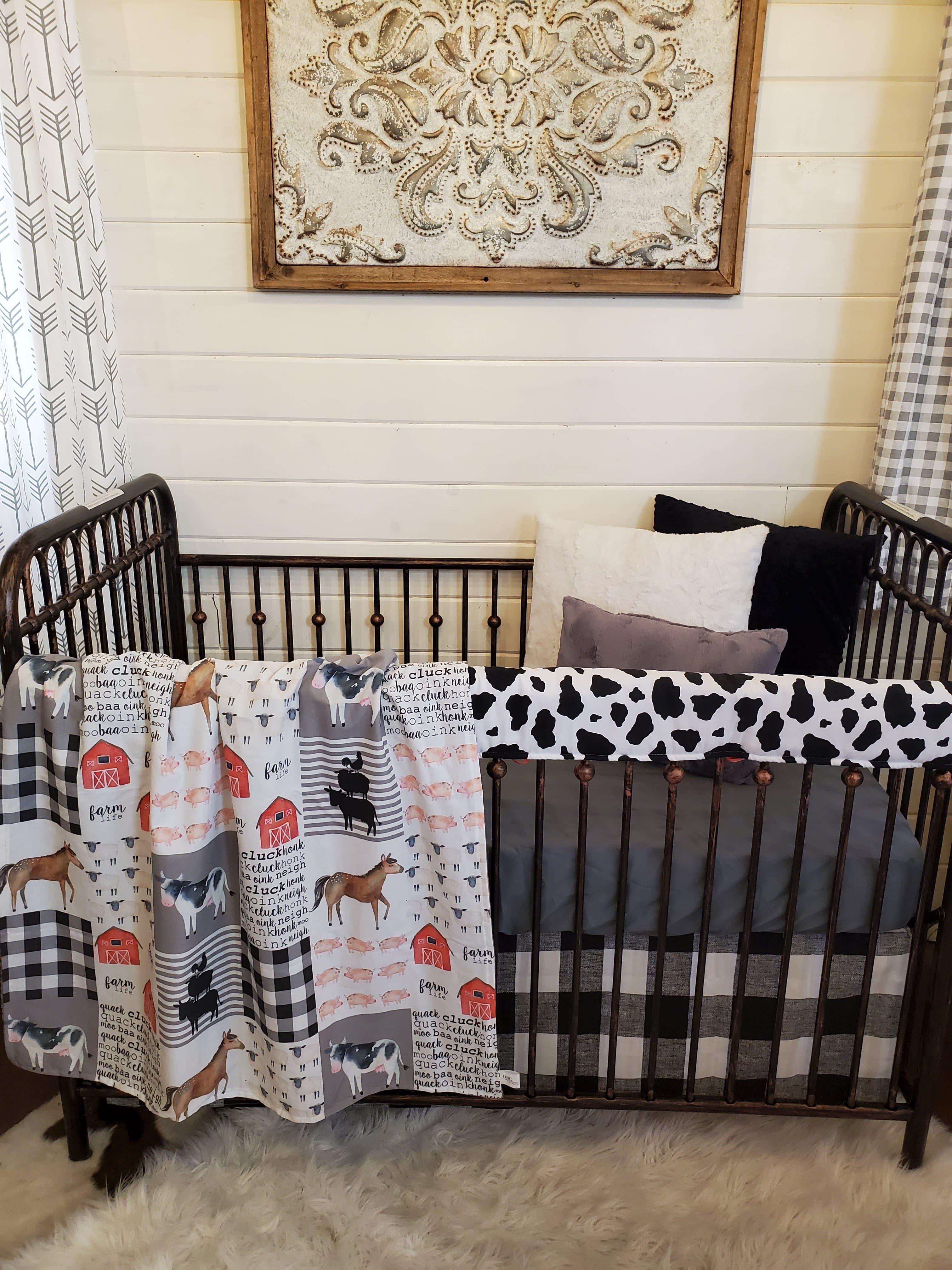 Custom Neutral Crib Bedding Farm Cow Baby Bedding Collection 3pc Crib Bedding Set