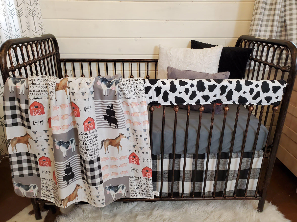 Custom Neutral Crib Bedding- Farm Cow Collection - DBC Baby Bedding Co 