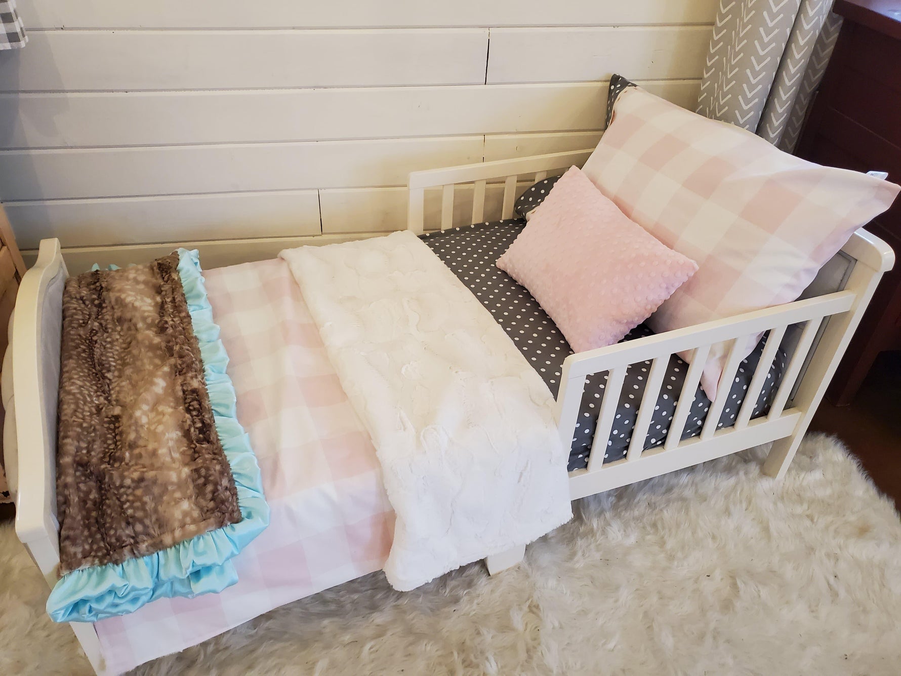 Toddler or Twin Bedding -  Blush Check Collection - DBC Baby Bedding Co 