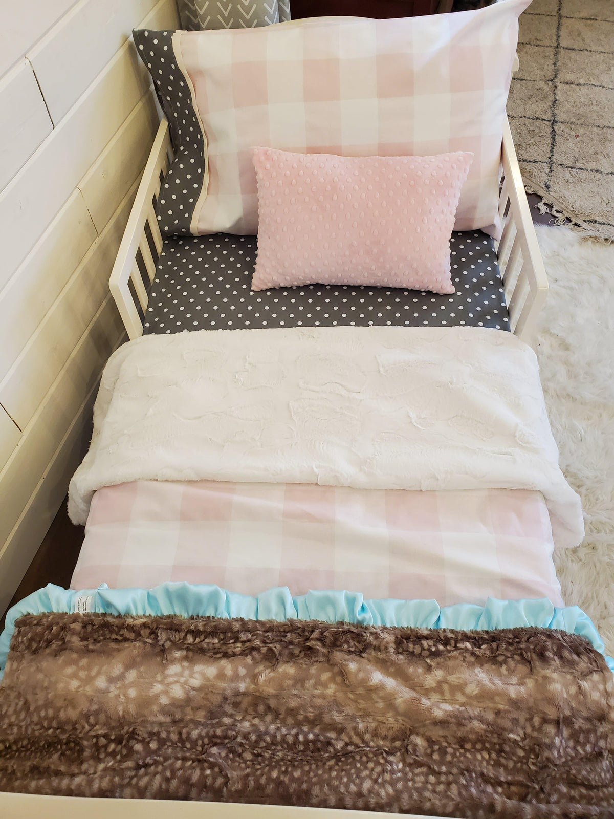 Toddler or Twin Bedding -  Blush Check Collection - DBC Baby Bedding Co 