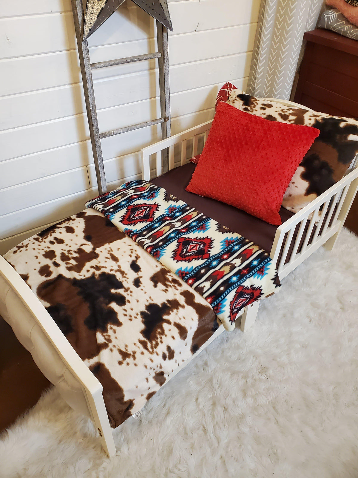 Toddler or Twin Bedding -  Cow Minky and Aztec Collection - DBC Baby Bedding Co 