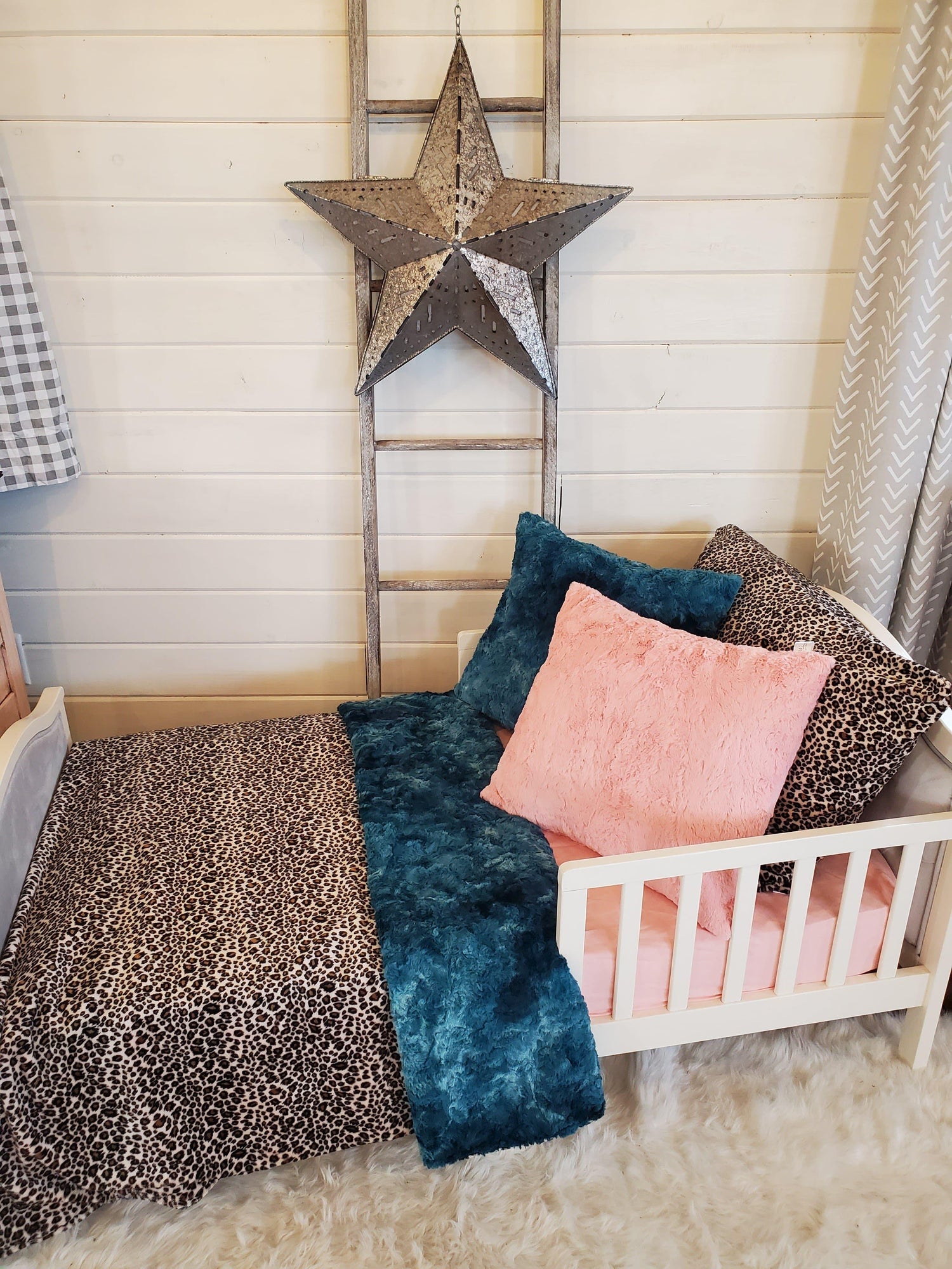 Toddler or Twin Bedding -  Cheetah Minky and Mallard Galaxy Minky Collection - DBC Baby Bedding Co 