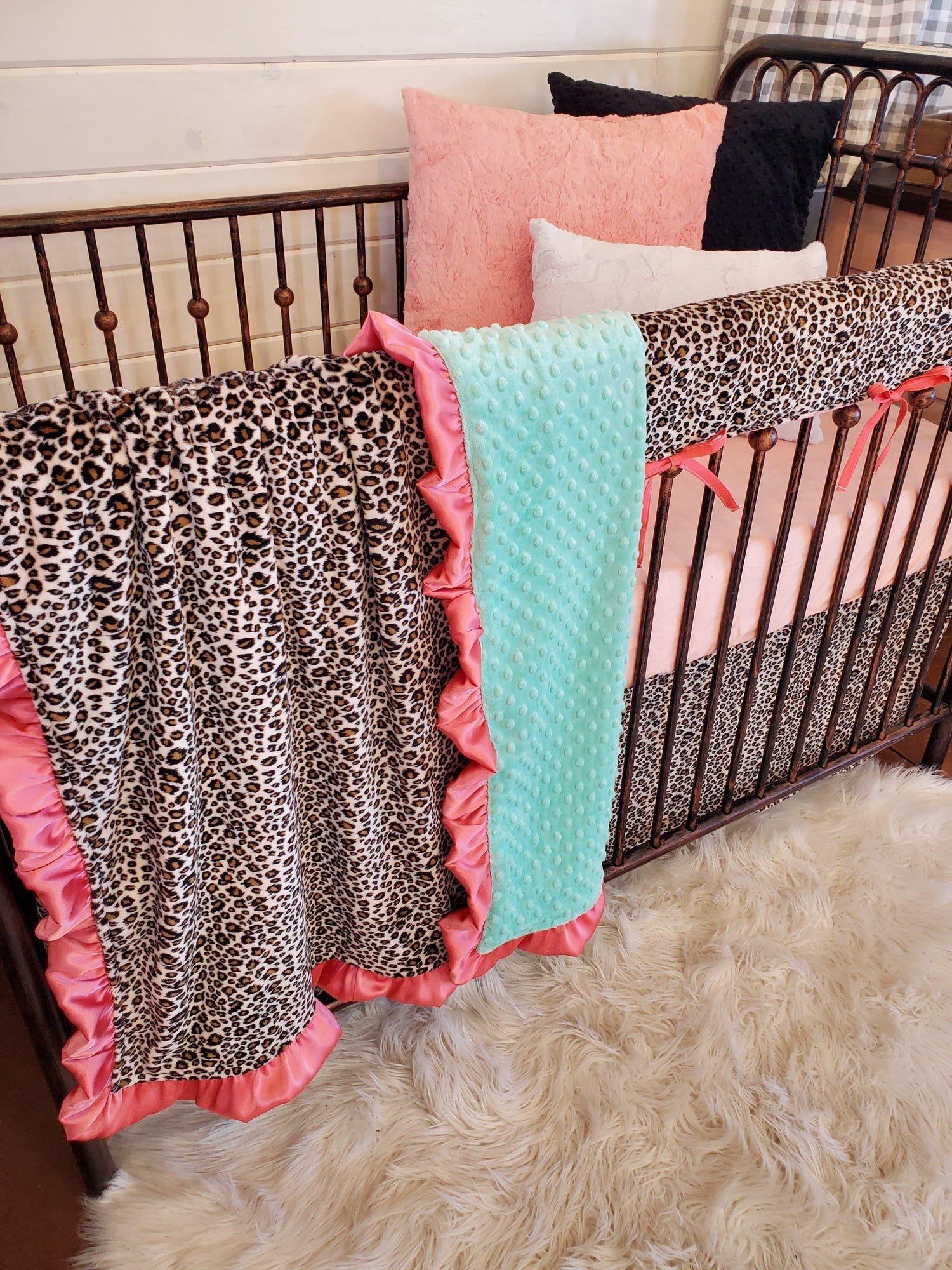 Girl Crib Bedding- Cheetah Minky Collection - DBC Baby Bedding Co 