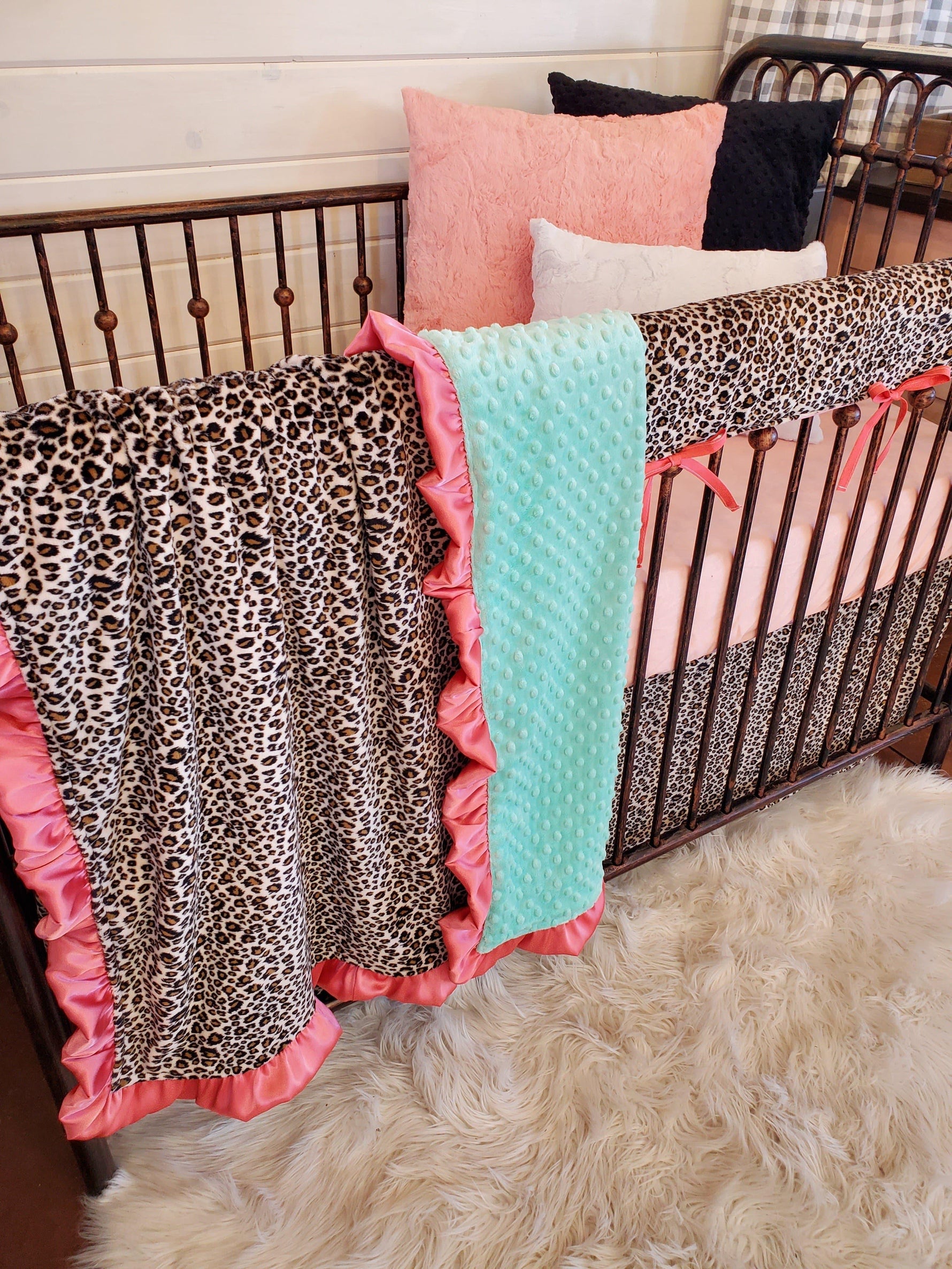 Girl Crib Bedding- Cheetah Minky Collection - DBC Baby Bedding Co 