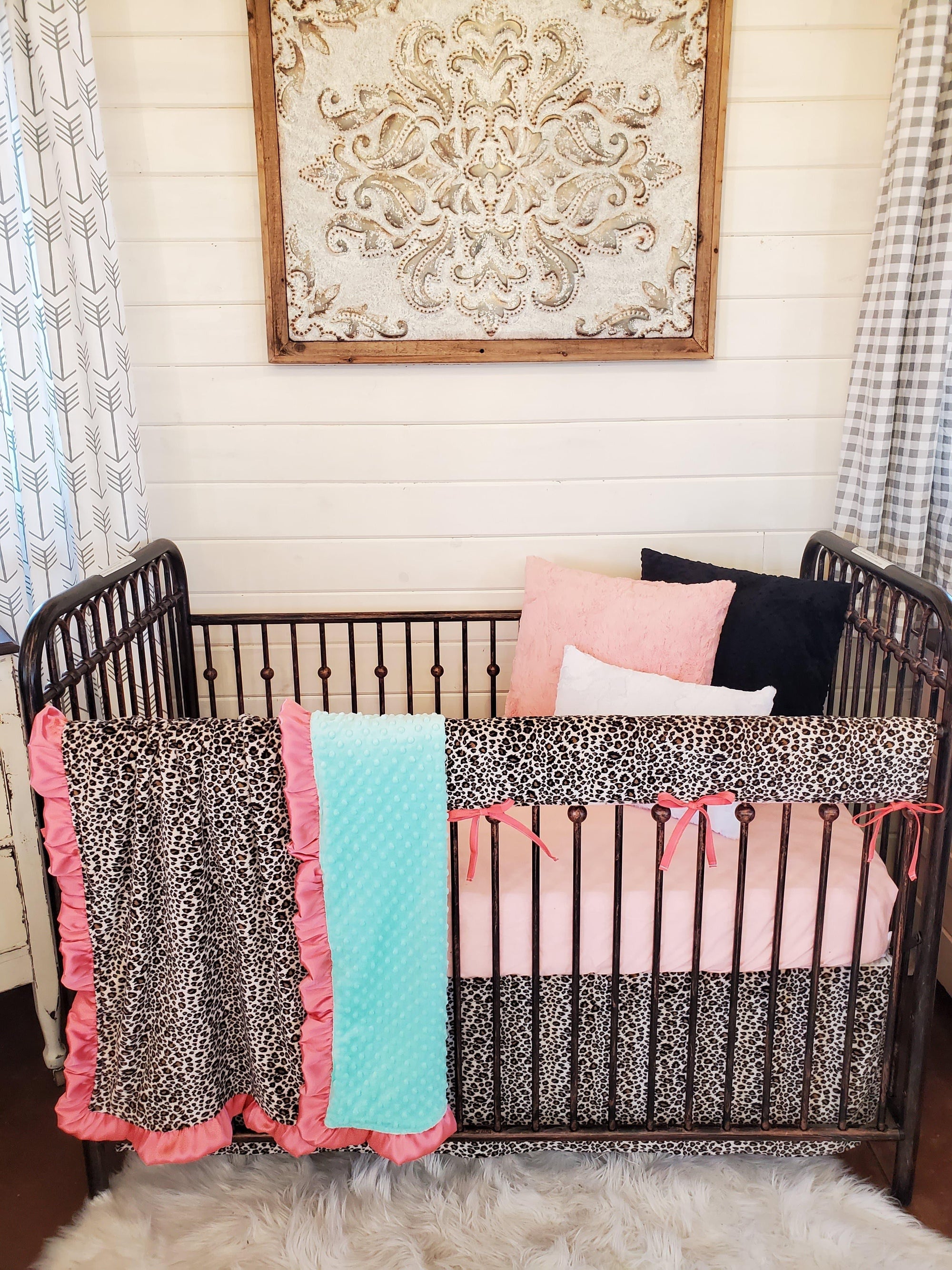 Girl Crib Bedding- Cheetah Minky Collection - DBC Baby Bedding Co 