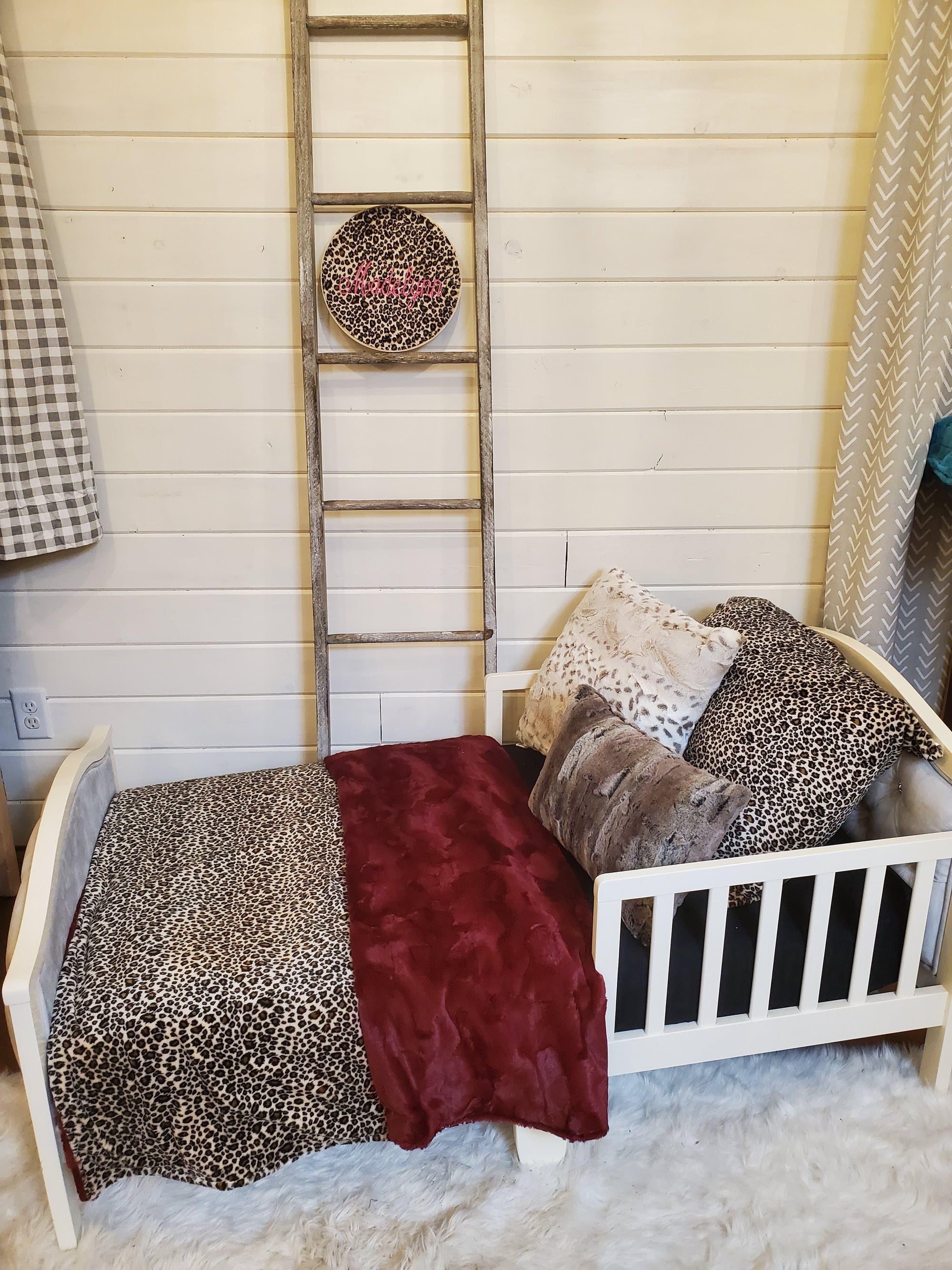 Toddler or Twin Bedding -  Cheetah Minky and Wine Hide Minky Collection - DBC Baby Bedding Co 