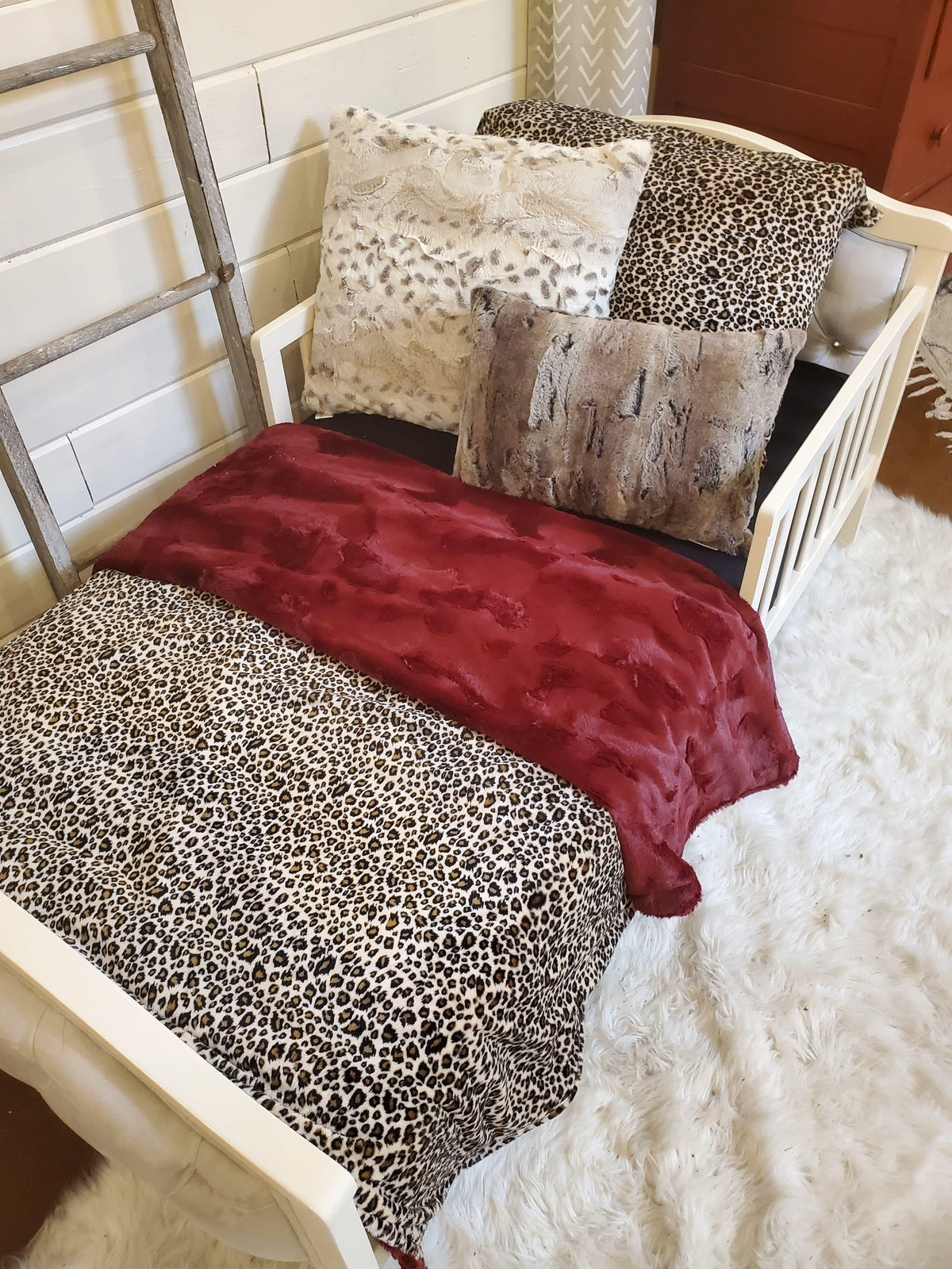 Toddler or Twin Bedding -  Cheetah Minky and Wine Hide Minky Collection - DBC Baby Bedding Co 